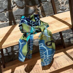 Hermès Blue Green Eperon D'Or Maxi Twilly Silk Scarf